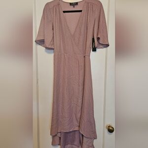 Lulu's Mauve Dot Wrap Midi Dress Size S.
